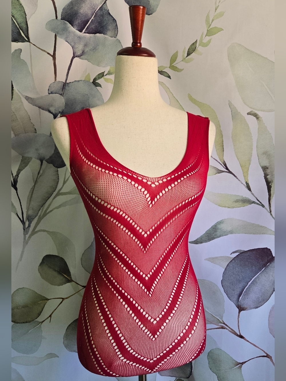 Stretchy Sheer Fishnet Dress in Burgundy (651540+1) sz OS NWT